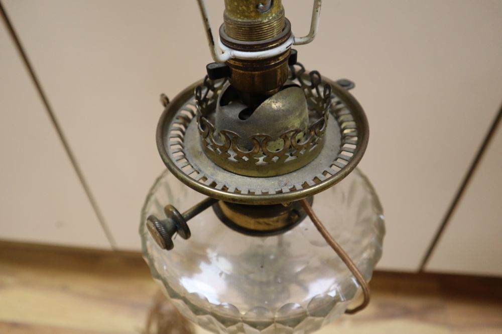 A Victorian brass stem oil lamp, height 58cm excl light fitting